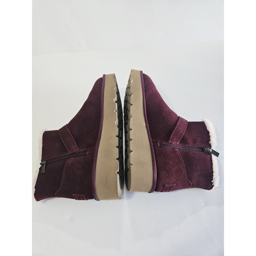 Koolaburra By UGG Boots Womens Size 9 Red Suede Ankle Wedge Faux Fur Lined Zip - Picture 10 of 16